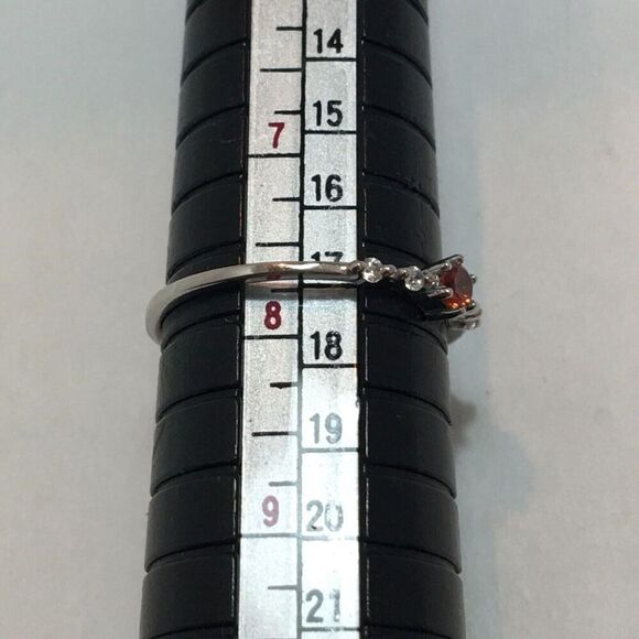 Sterling Silver Ring Size 7.75 925 Thin Band Red Cubic Zirconia CZ Dainty - Flaw - Picture 4 of 15
